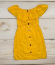 GUESS Off-The-Shoulder Linen Blend Mini Dress Yellow Size S Ruffle Galen NWT