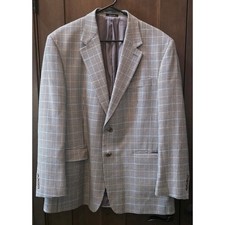 Chaps 100 Silk Houndstooth Sport Coat Blazer 44R Blue Windowpane Preppy Ivy