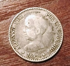 1892 ALFONSO XIII POR LA G DE DIOS SILVER COIN 50 cents Spain Centimo España