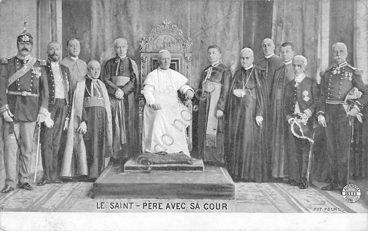 Cartolina Roma Papa Pio X e la sua corte animata 1907
