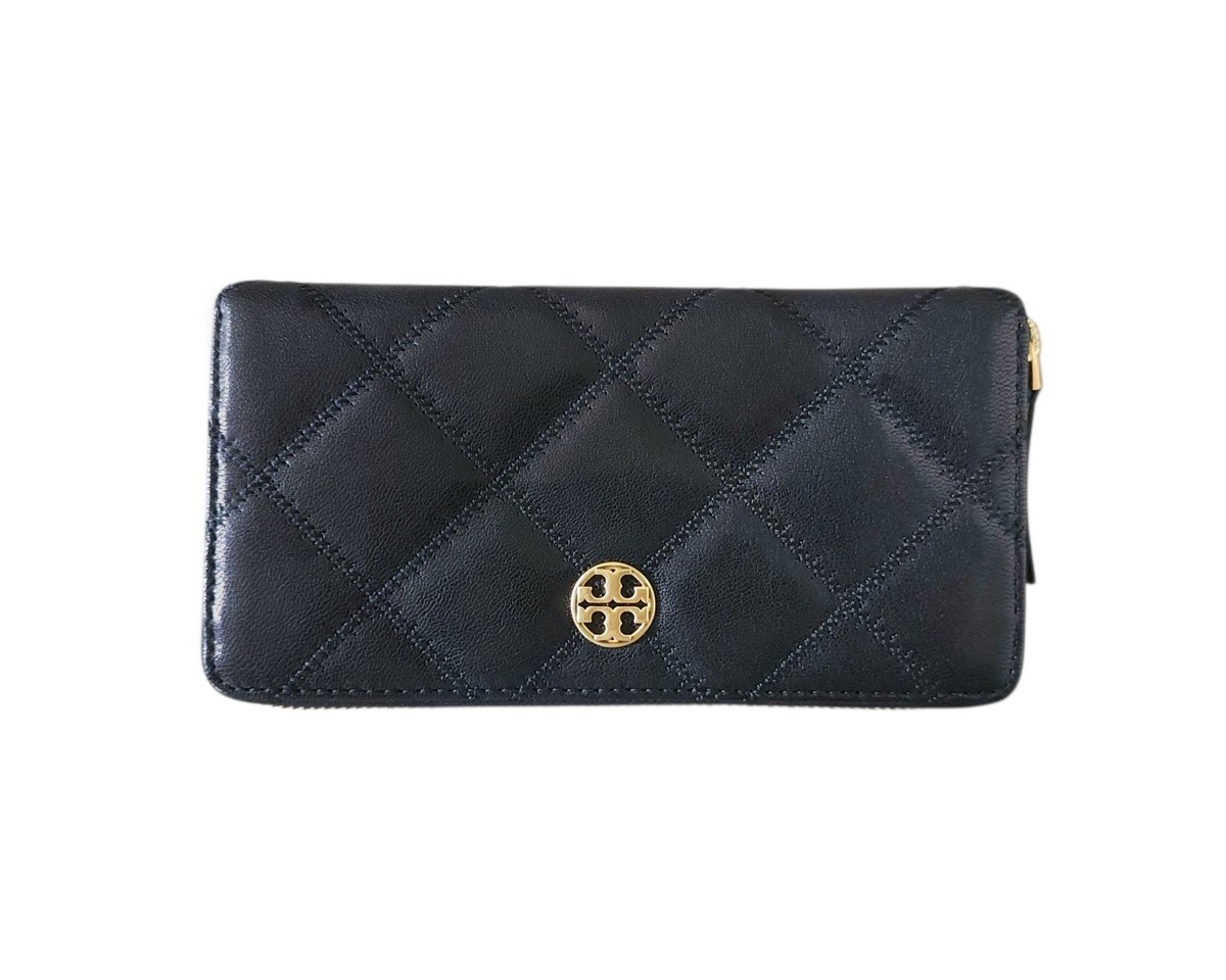 Tory Burch Willa Diamond Quilted Black Leather Continental