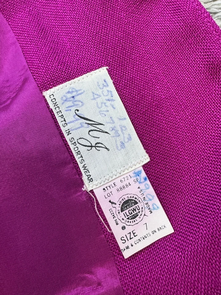 Vtg MJ Concepts In Sportswear Blazer Women 7 Fuchsia Pink Belted Career Jacket - Image 3 of 4