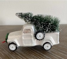 Pickup Truck White Glass Christmas Tree Wreath Holiday Ornament 5  x2  x3  