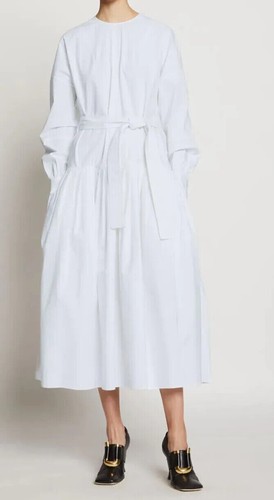 Proenza Schouler Dress Long Maxi Poplin 96% Cotton Tie Belt Ladies Women - White - Bild 1 von 5