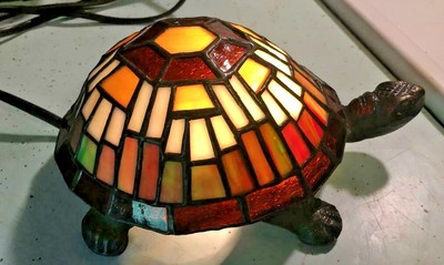 Turtle Accent Tiffany Style Stained Glass Brass Table Lamp Night Light 8 X 5 Ebay