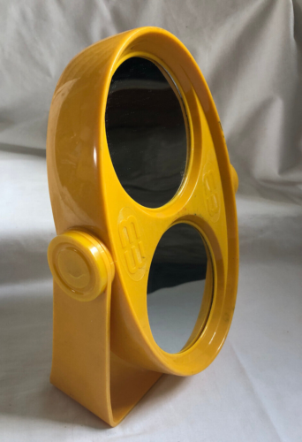 RÉTRO VINTAGE ovale inclinaison jaune double grossissement vanité miroir ovale autoportant - Photo 1 sur 5