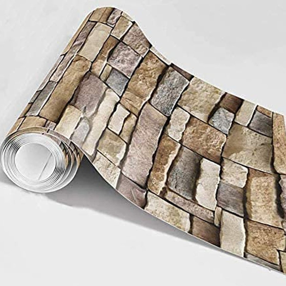 17.7" x 393.7" 3D Stone Rock Wallpaper SelfAdhesive Contact Paper Peel