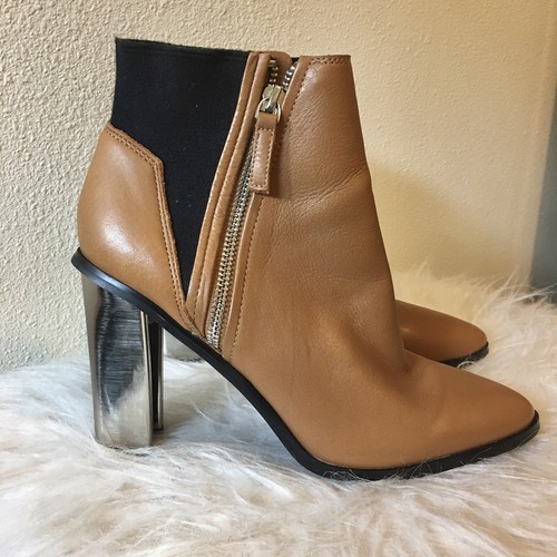 Brown Tan Leather Ankle Bootie Heels 