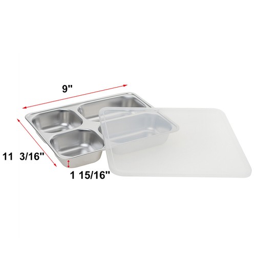 304 Stainless Steel Divided Plates with Lid Adults Divided Dinner Tray