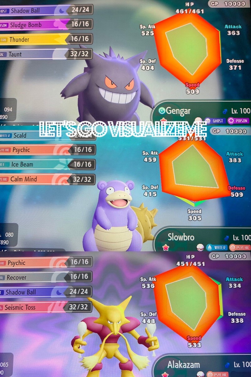 Pokemon Let's Go Pikachu & Eevee - Shiny Gengar Alakazam Slowbro