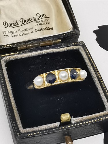 Ancienne BAGUE en or jaune 15 carats 0,50 ct saphir bleu et perle édouardienne (pas 18 carats) - Photo 3/19
