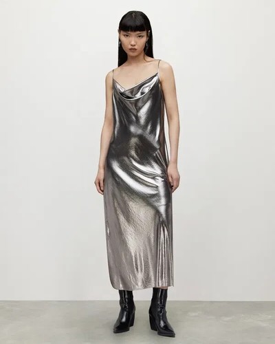 All Saints Hadley Maxi Dress in Metallic Grey Size 14 BNWT - Picture 5 of 5