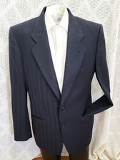 VTG 1990's UNGARO UOMO DARK BLUE WOOL PIN STRIPE 2 BUTTON SPORT COAT JACKET