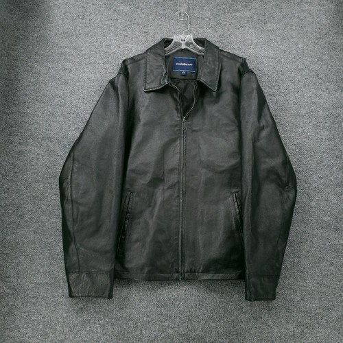 Croft & Barrow Leather Jacket Mens XL Black Long Sleeve Full Zip Bomber Moto - Picture 1 of 9