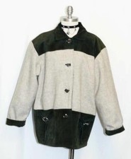 LEATHER WOOL / GREEN BEIGE German Women Winter WARM Sweater JACKET Eu 44 18 XL
