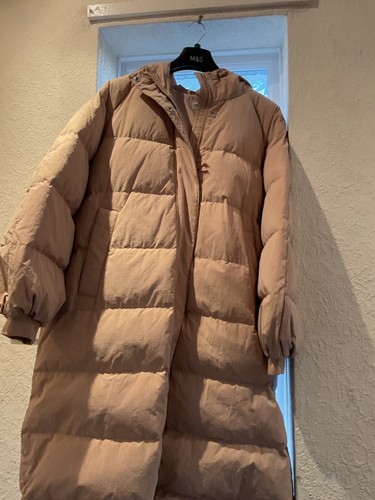 Brand New Luxury Feather Down Padded Hooded Coat Long in Biege Colour Size 20 - Picture 9 of 24