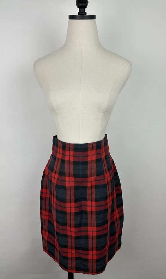Falda De Colección Años 90 Tartán A Cuadros S/26" Cintura Alta Roja Gris Carbón Preppy Punk Foto 2 de 4