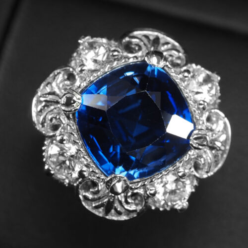 Regal Intense Blue Sapphire 5.70Ct 925 Sterling Silver Handmade Rings Size 5.75