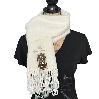 Alpaca Camargo Cream Scarf Unisex Wool Rectangular Soft 64'' x 9'' Fringe NEW