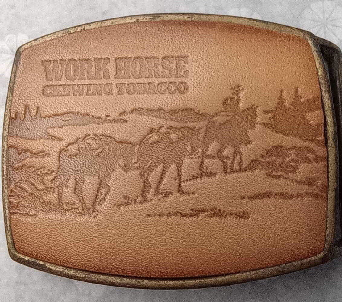 Work Horse Chewing Tobacco Promotional leather front advertising belt  buckle