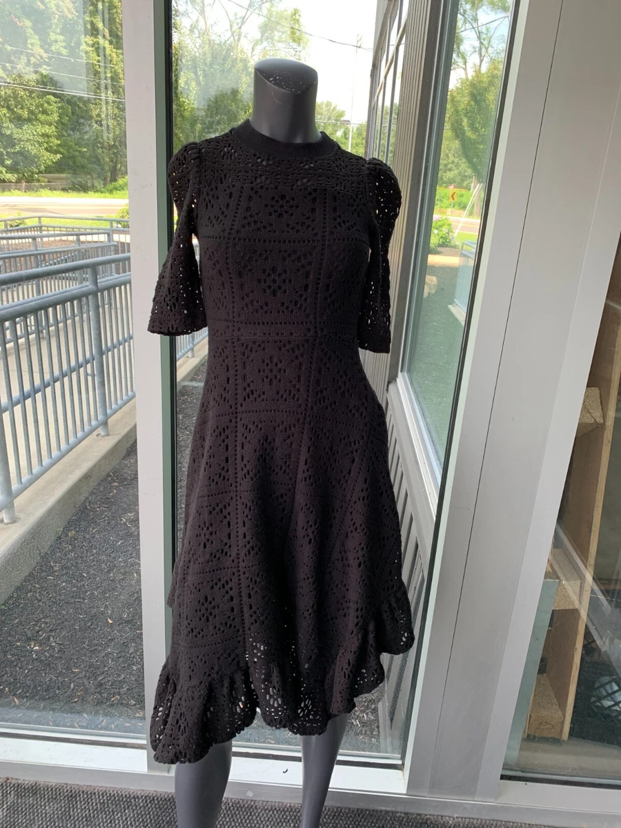 SEE BY CHLOE Crochet Knit Half Sleeve Ruffled Midi Dress - Black - Size XS
