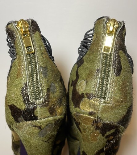 NWOB LONDON TRASH Leather Green Camo and Metallic Gold Platform Heels SIZE 8.5 - Picture 10 of 15