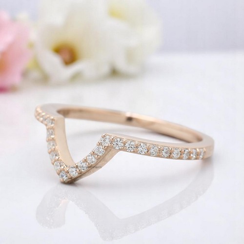0.20 CT Round Diamond Band V Shaped Band Silver/10K/14K/18K Engagement Band - Picture 3 of 7
