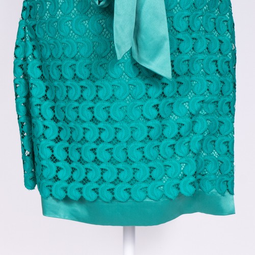 Diane Von Furstenberg Teal Lace Lined Tied Waist Wrap Dress - SZ 8 - Picture 5 of 10