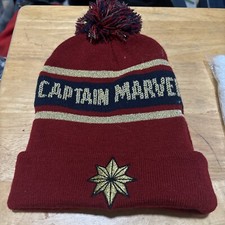 Captain Marvel Winter Beanie Cap Adult One Size Red Tight Knit 100 Acrylic