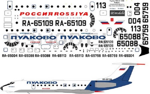 BSmodelle 100018 - 1/100 Tupolev Tu-134 Pulkovo airlines decal for aircraft kit - Picture 12 of 12