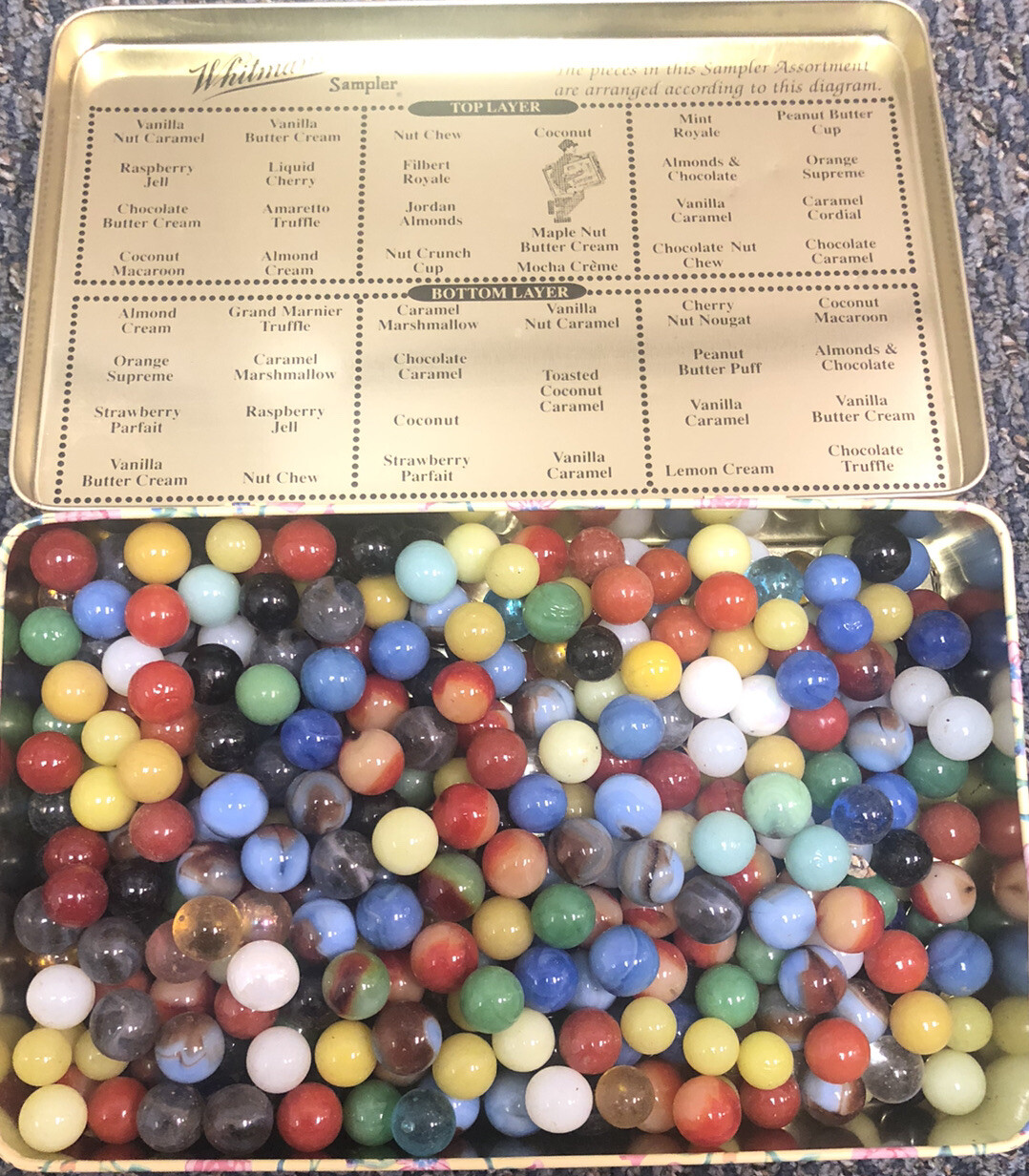 Vintage Marbles In Tin 400+ Collector’s Estate Peltier Akro Swirl Antique Rare