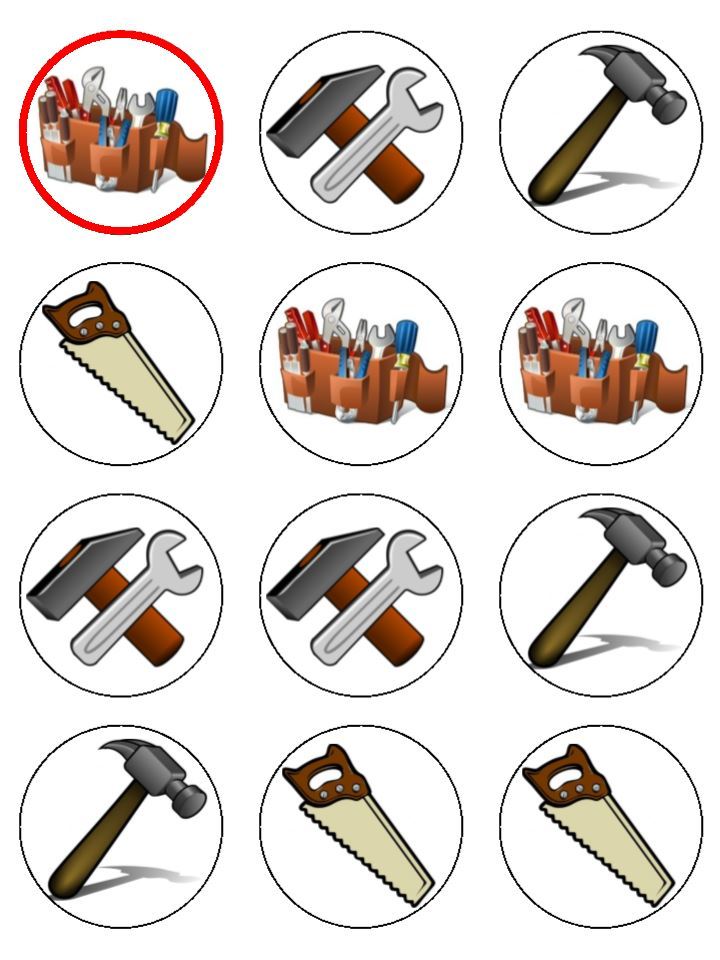 Carpentry carpenter tools cupcake Toppers Wafer or Icing Decoration x