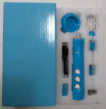 Cook's Essentials Handheld Rechargeable Milk Frother BLUE + 3 Attachments