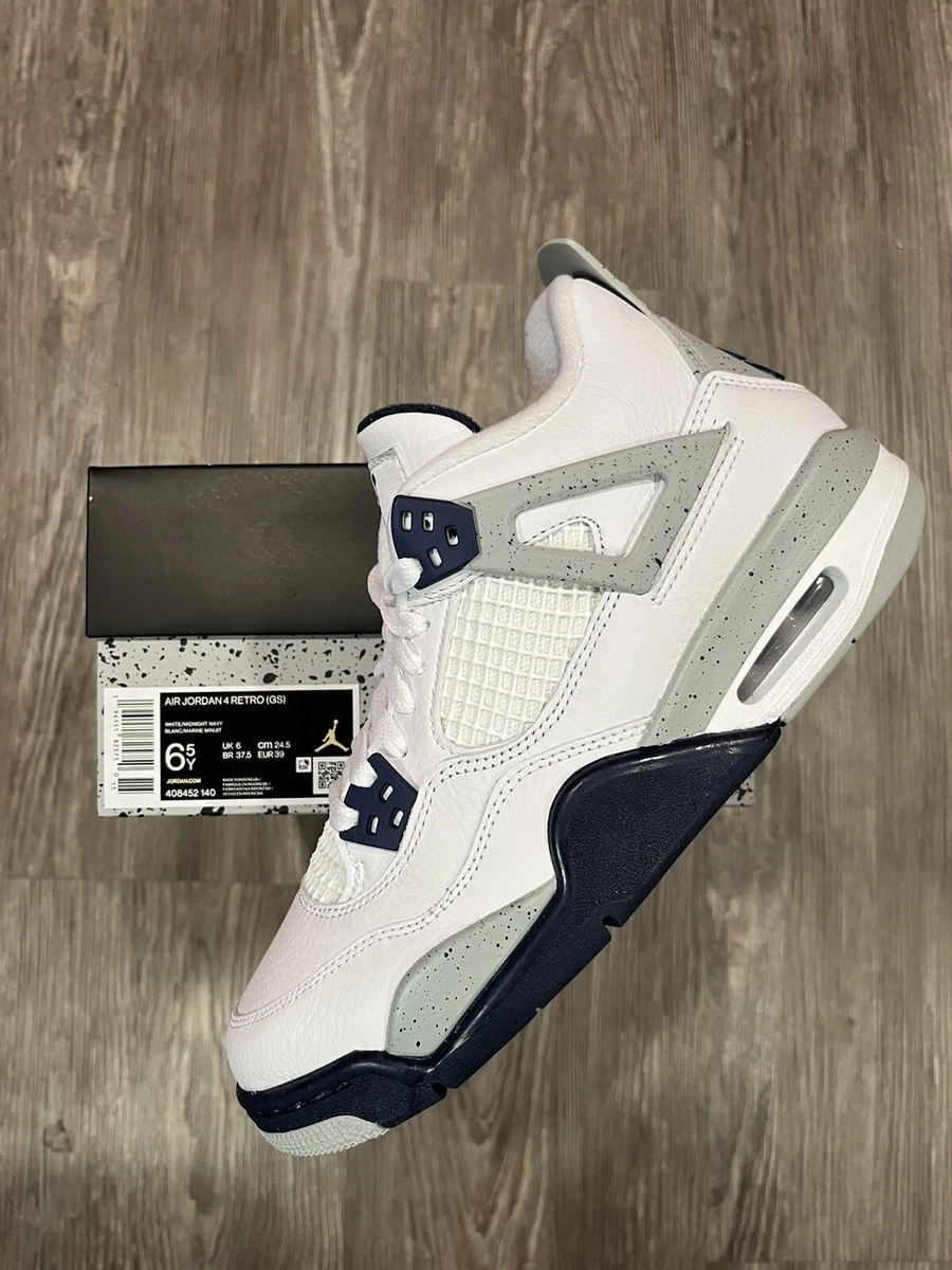 Size-6.5Y-Nike Air Jordan 4 Retro Midnight Navy White 408452-140 *SHIPS  FAST* | eBay