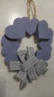 Vtg Blue Country Wall Wood Wreath Small White Ribbon Bow 9x14" Hang Heart Spring