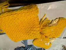 Vintage Baby Hat and Booties 0-3 month yellow handmade crocheted, new