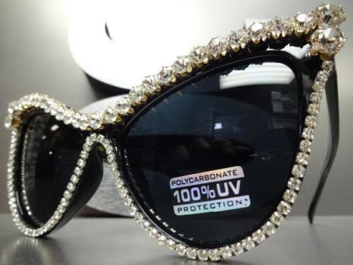 OVERSIZED VINTAGE RETRO CAT EYE Style SUN GLASSES Huge Large Bling Black Frame - Picture 2 of 10