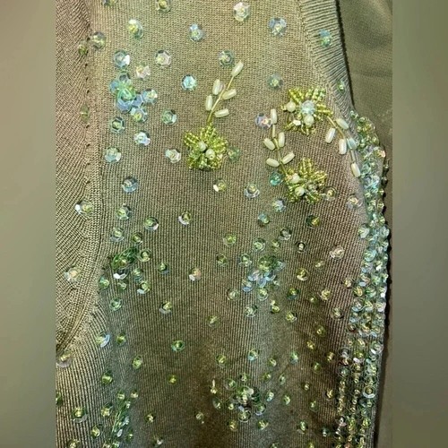 INC Lime Green Beaded Cardigan Silk Y2K Vintage Size P XS st. Patricks day - Picture 4 of 9