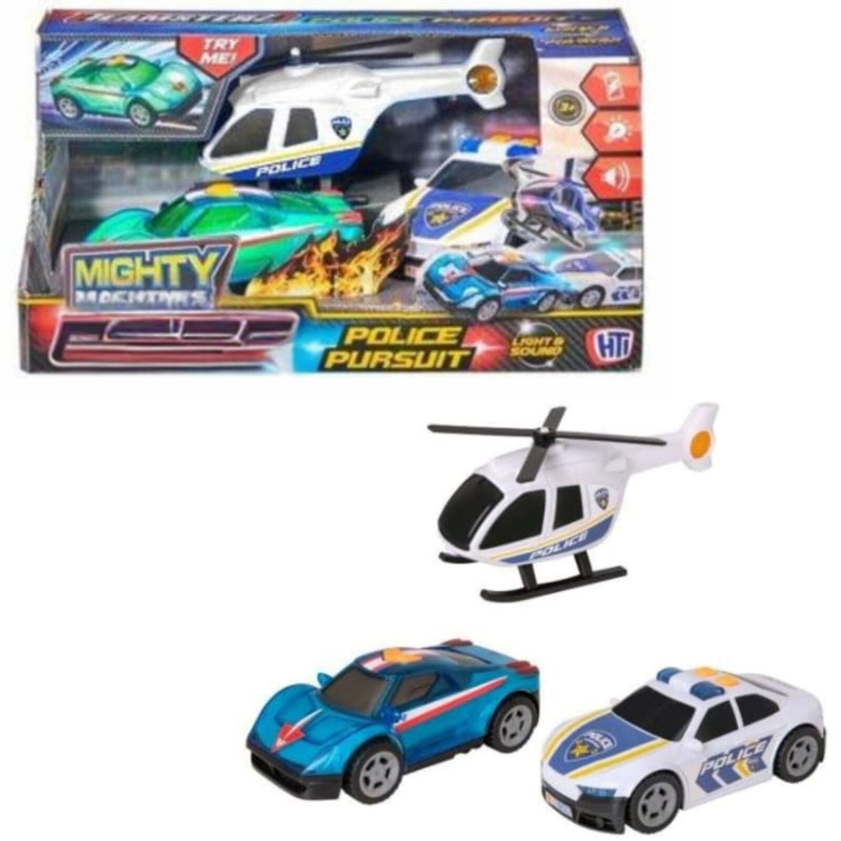 Police Pursuit Playset, 3Vehicles with Lights, Sirens, Rotating