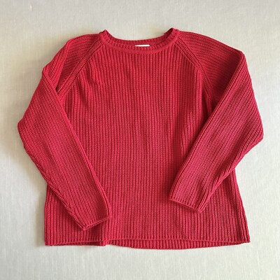 Pierre Cardin Womens Cotton Cable Knit Long Sleeve Sweater Top Red Large