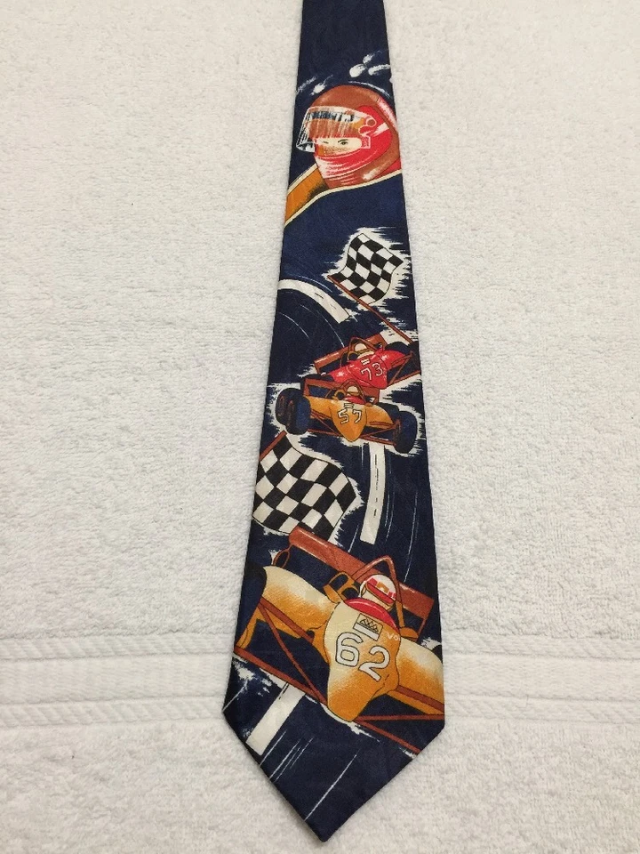 CORBATA FLORENCIA HOMBRE AZUL MARINO COCHES DE CARRERAS BANDERAS Y CORREDOR 3,75 X 59 Foto 2 de 4