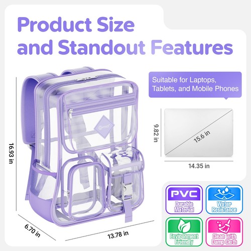 Mochila transparente Contixo para niños y adultos - Bolsa de PVC transparente - Imagen 23 de 28