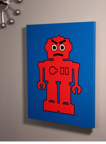 ANGRY ROBOT - 16"x20" Original Acryl Gemälde - Atomic Eames Retro Mid-Century - Bild 1 von 3