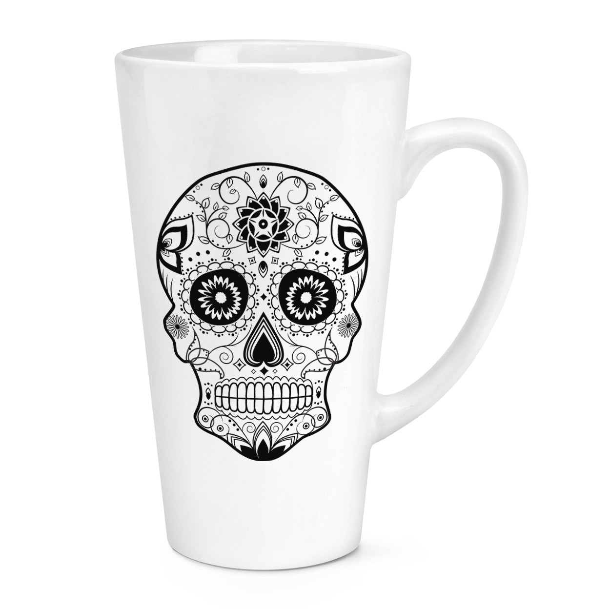 Black Sugar Candy Skull 17oz Large Latte Mug Cup - Tattoo Pattern
