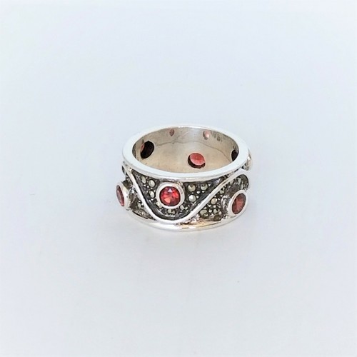 Judith Jack Ring Sterling Silver 925 Garnet Marcasite Ornate Band Womens 6 1/4 - Picture 7 of 10