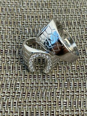 Men's Real Solid 925 Sterling Silver Lucky Horseshoe Ring Iced CZ