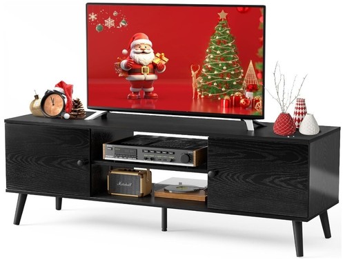 Mid Century Modern TV Stand Retro Black Wood Media Center Console Storage Unit - Picture 2 of 9