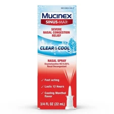 5 Pack Mucinex Sinus-Max Clear & Cool Nasal Decongestant Spray, 0.75 Ounces each