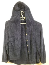 Womens Fleece Hooded Jacket Navy Blue Button Up Coat 5xl Polyester Fee Et Rit