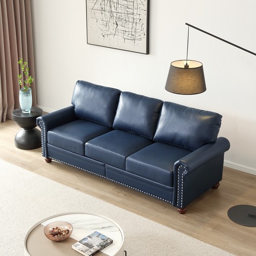 Classic Faux Leather Sofa Upholstered Couch with Nailhead Trim Removable Cushion - Picture 2 of 206